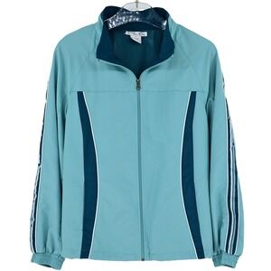 Fu-Da Vintage Women's L Teal Windbreaker Jacket Grosgrain Ribbon Athleisure Chic